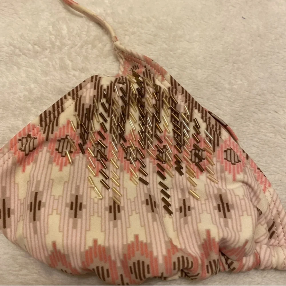 Xhilaration Pink and Brown Patterned Beaded Bikini Top